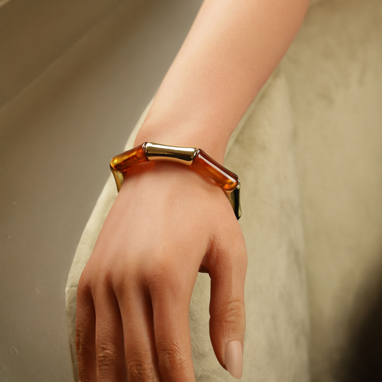 Bracelet extensible galb� ambre et dor� - Vue 20