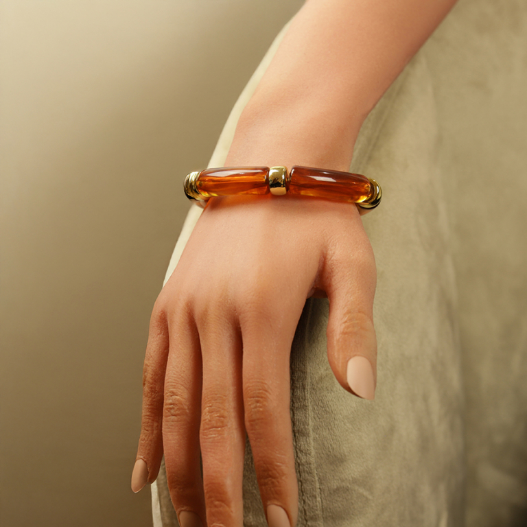 Bracelet extensible couleur ambre � anneaux dor�s - Vue 20