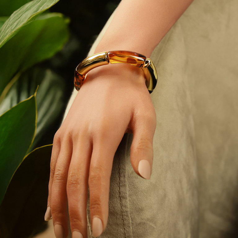 Bracelet extensible marron l�opard et dor� - Vue 20