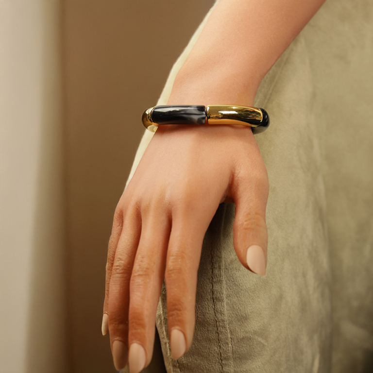 Bracelet extensible noir et dor� - Vue 20