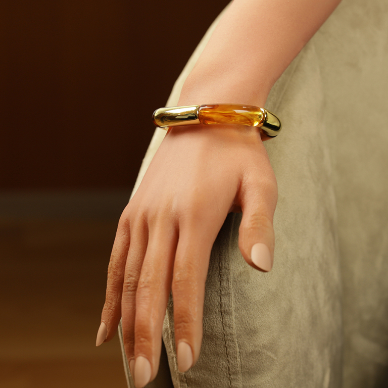Bracelet extensible couleur ambre et dor� - Vue 20