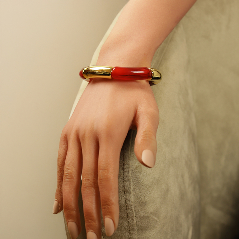 Bracelet extensible rouge et dor� - Vue 20