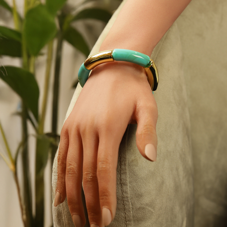 Bracelet extensible turquoise et dor� - Vue 20