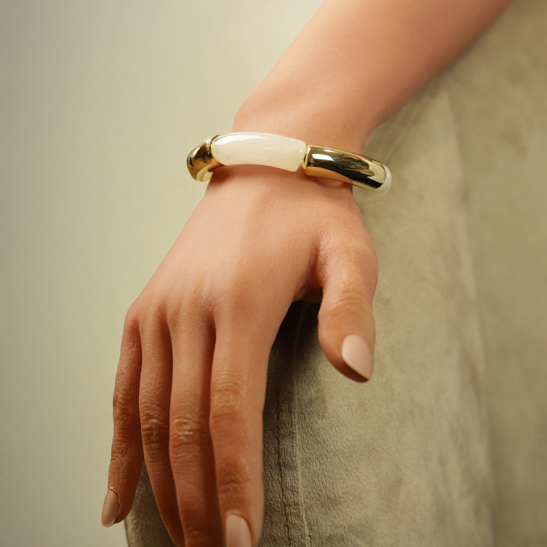 Bracelet extensible blanc et dor� - Vue 20