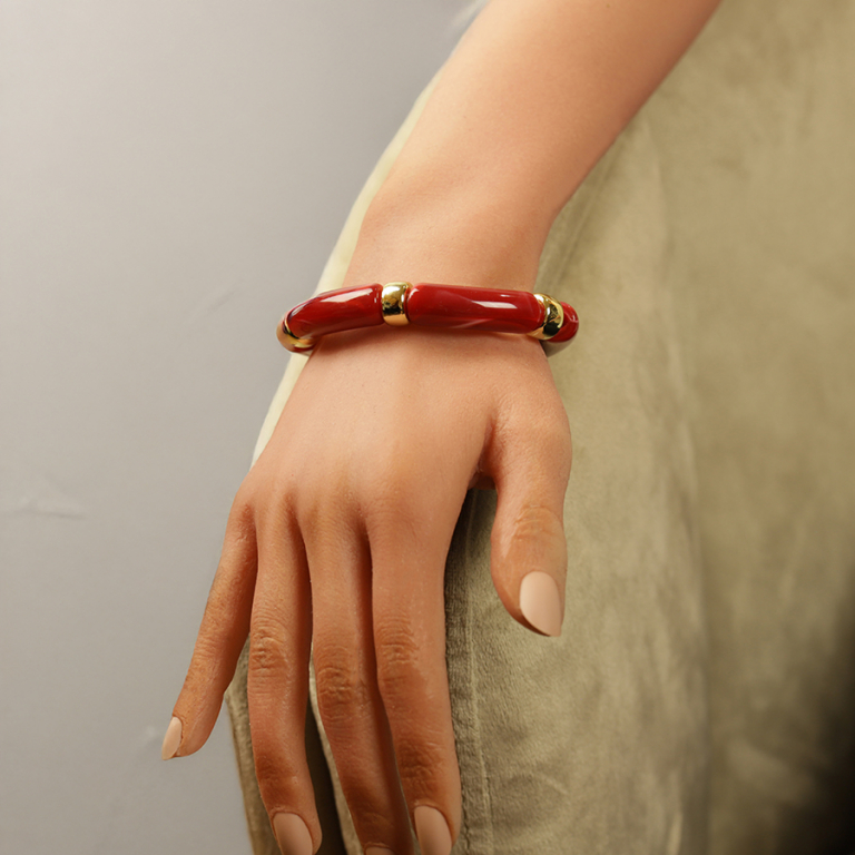 Bracelet extensible rouge � anneaux dor�s - Vue 20