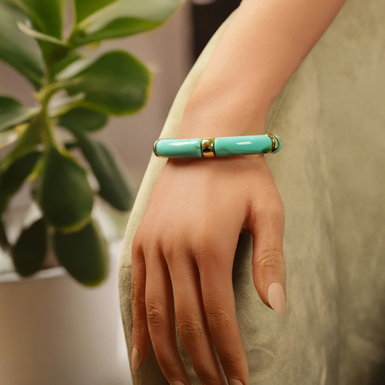 Bracelet extensible turquoise � anneaux dor�s - Vue 20