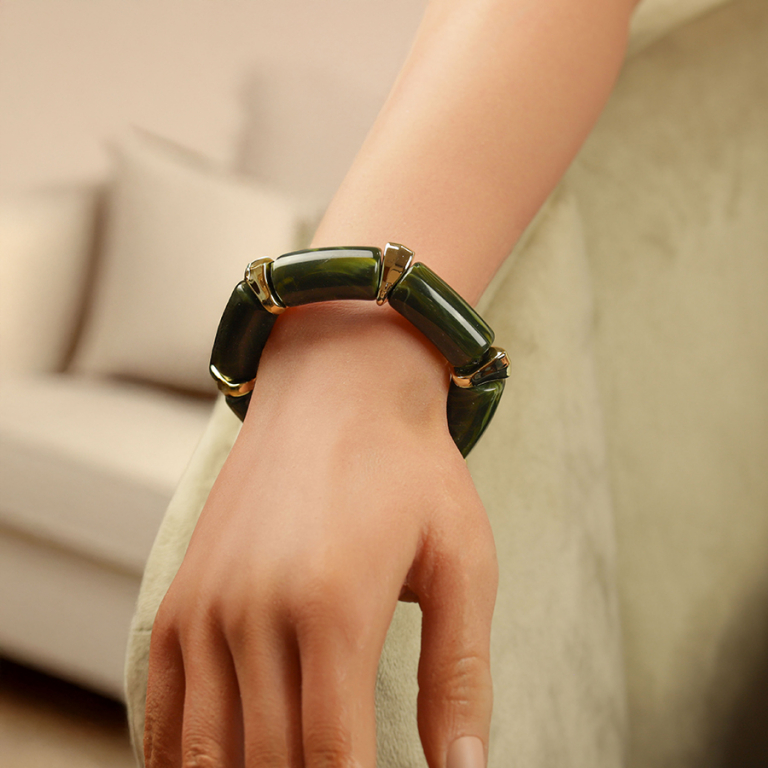 Bracelet extensible vert  inserts dors - Vue 20