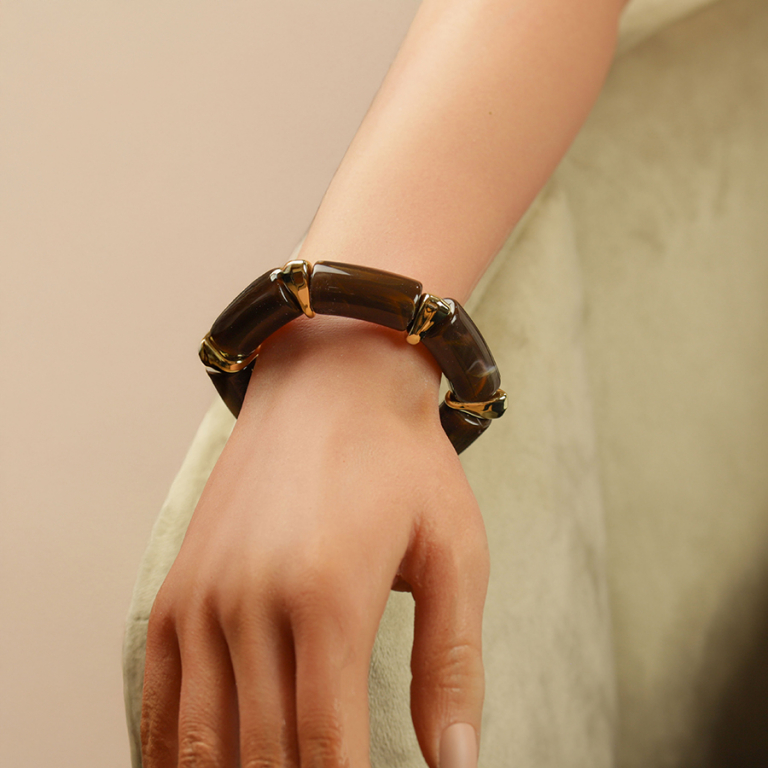 Bracelet extensible marron  inserts dors - Vue 20