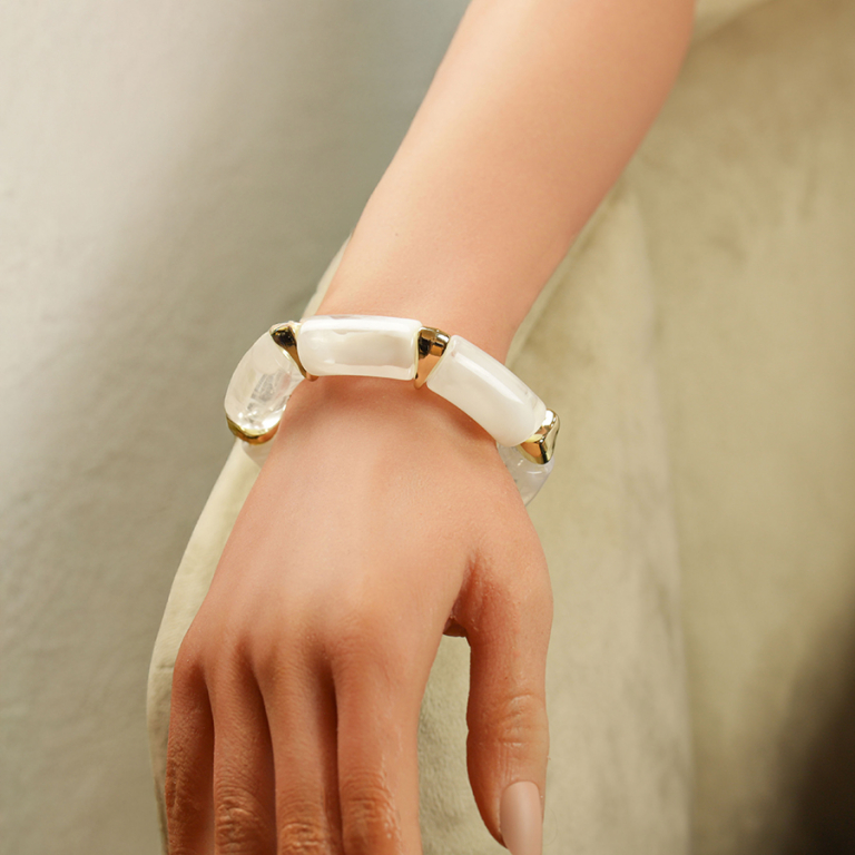 Bracelet extensible blanc translucide  inserts dors - Vue 20