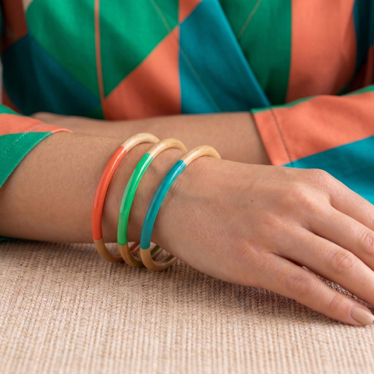 Bracelet jonc 6mm en r�sine couleur ivoire et vert clair - 60mm - Vue 20
