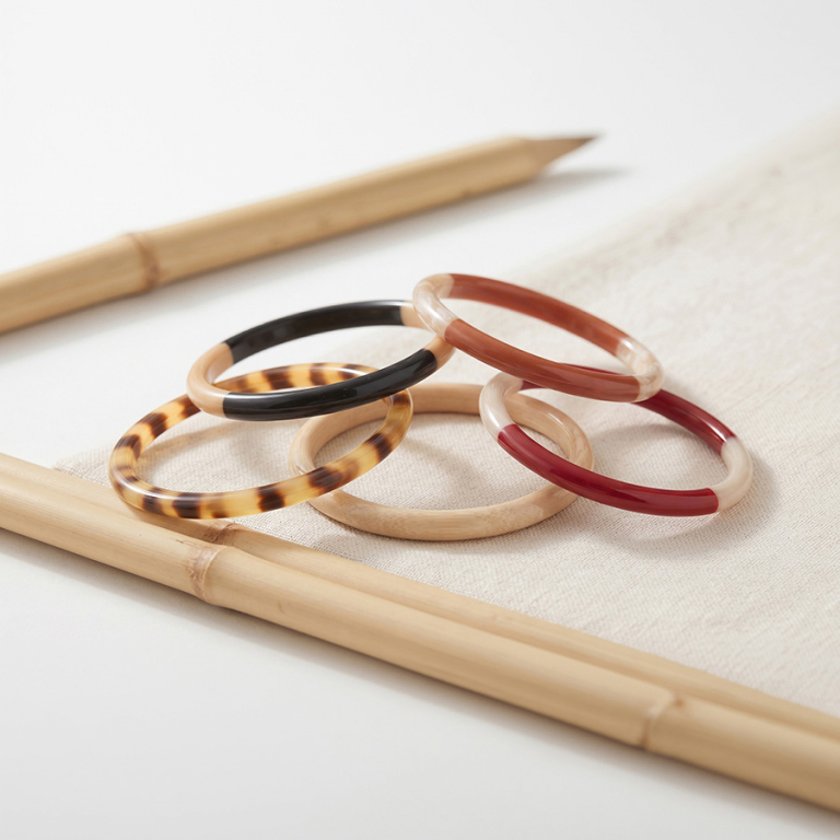 Bracelet jonc 6mm en r�sine couleur corne et caramel - 63mm - Vue 20