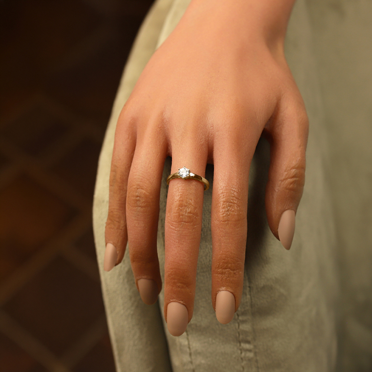 Bague en vermeil solitaire rond oxyde blanc serti 5mm - Vue 20