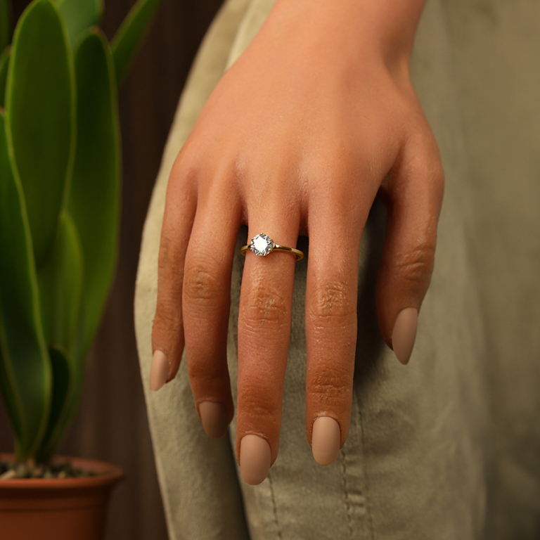 Bague en vermeil solitaire rond oxyde blanc serti 7mm - Vue 20