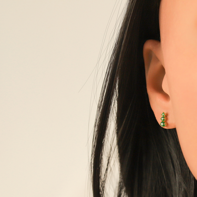 Boucles d\'oreille tige en plaqu� or trois oxydes verts - Vue 20
