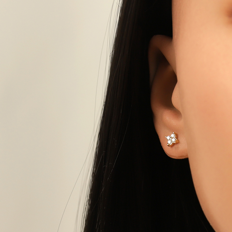 Boucles d\'oreille tige en plaqu� or fleur d\'oxydes blancs - Vue 20