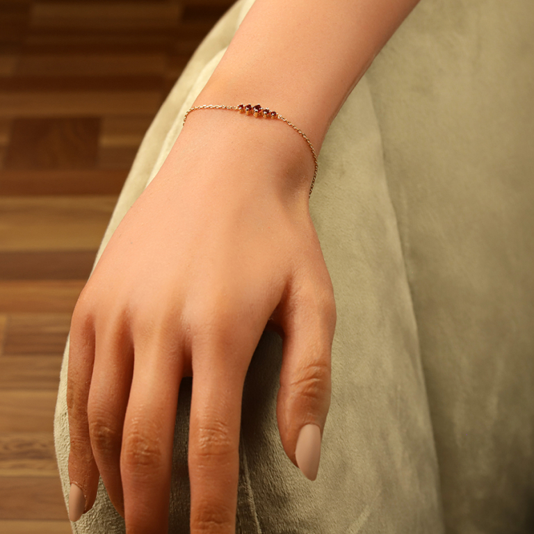 Bracelet en plaqu� or oxydes rouges horizontaux - 15.5+2.5m - Vue 20