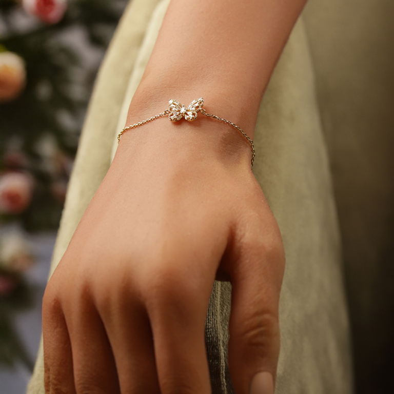 Bracelet en plaqu� or papillon ajour�e avec oxydes blancs - 16+3cm - Vue 20