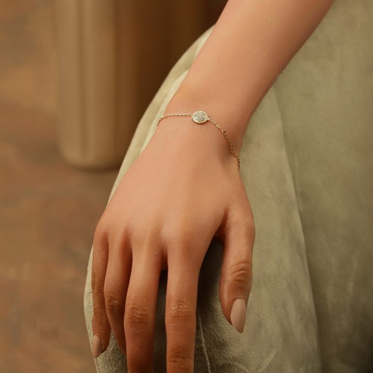 Bracelet en plaqu� or cercle boules pav� d\'oxydes blancs -15+5+2.5cm - Vue 20