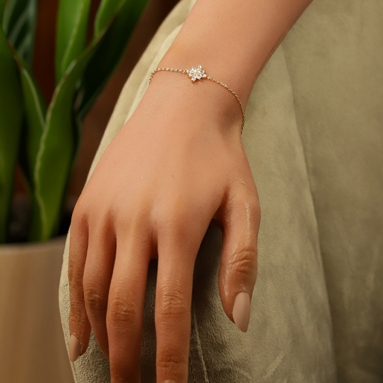 Bracelet en plaqu� or fleur d\'oxydes blancs - 15.5+2.5cm - Vue 20