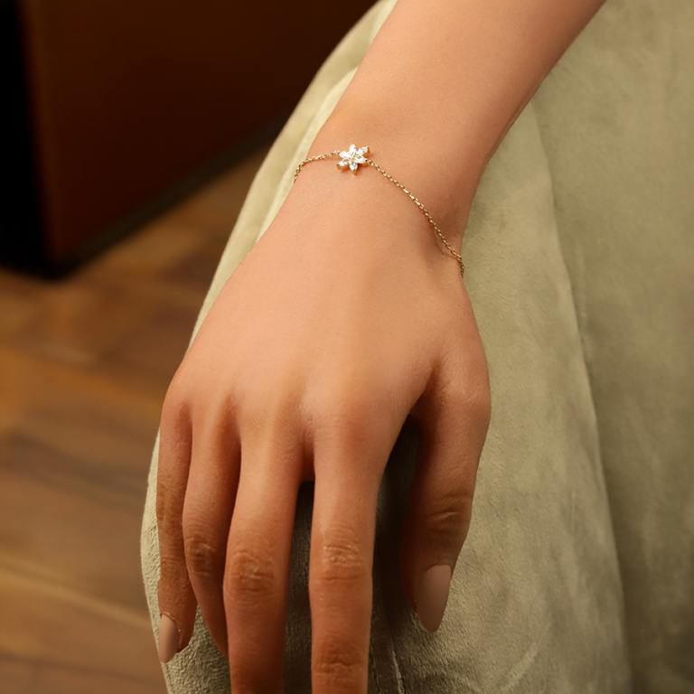 Bracelet en plaqu� or fleur prn�e oxydes blancs - 15.5+2.5cm - Vue 20