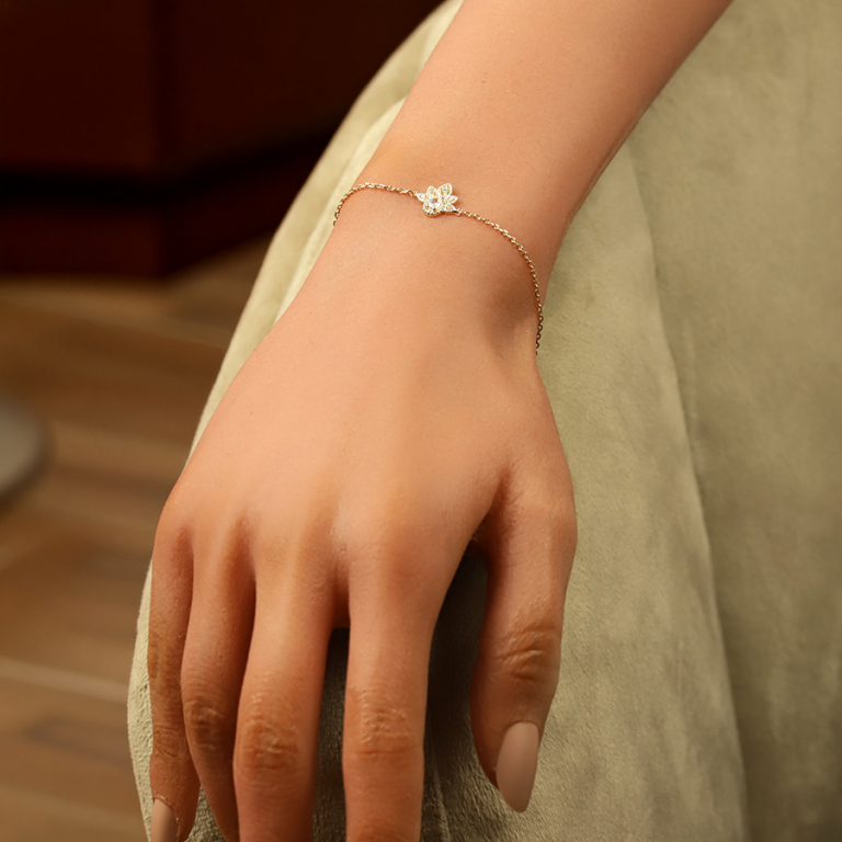 Bracelet chaine en plaqu� or motif floral serti - 18cm - Vue 20