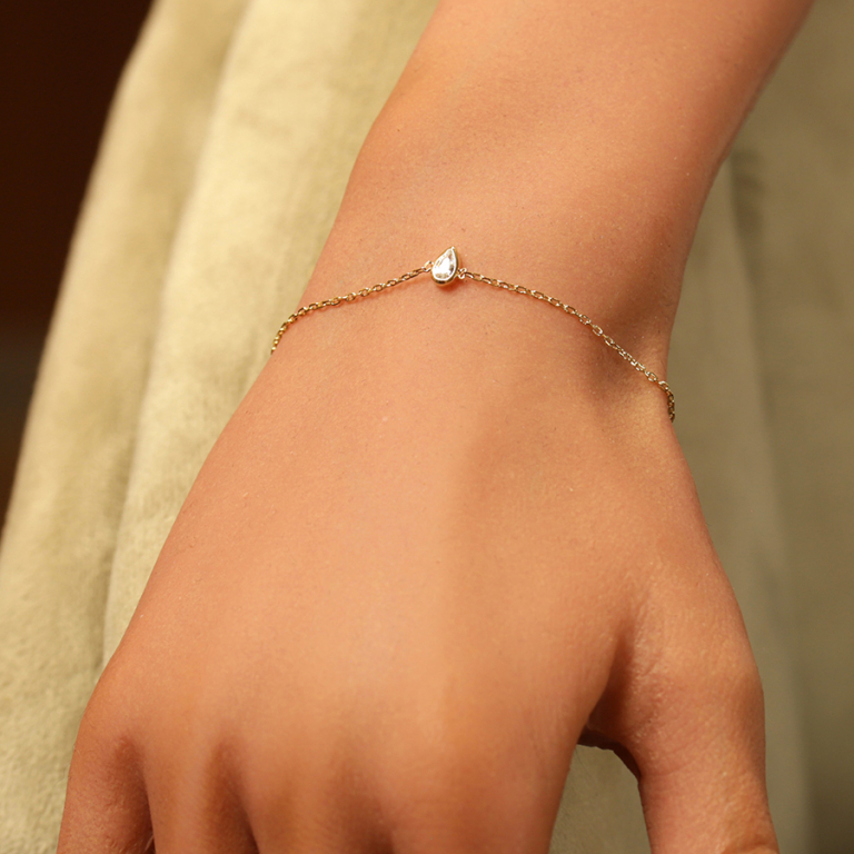 Bracelet en plaqu� or goutte avec oxyde blanc serti clos - 16+2cm - Vue 20