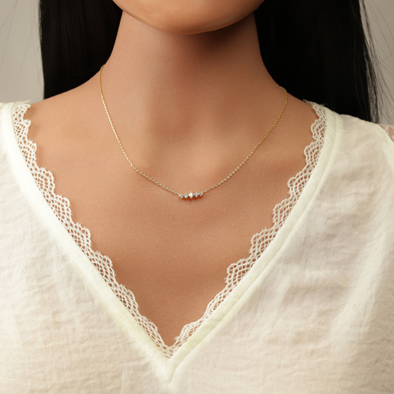 Collier en plaqu� or oxydes blancs horizontaux -  38+4cm - Vue 20