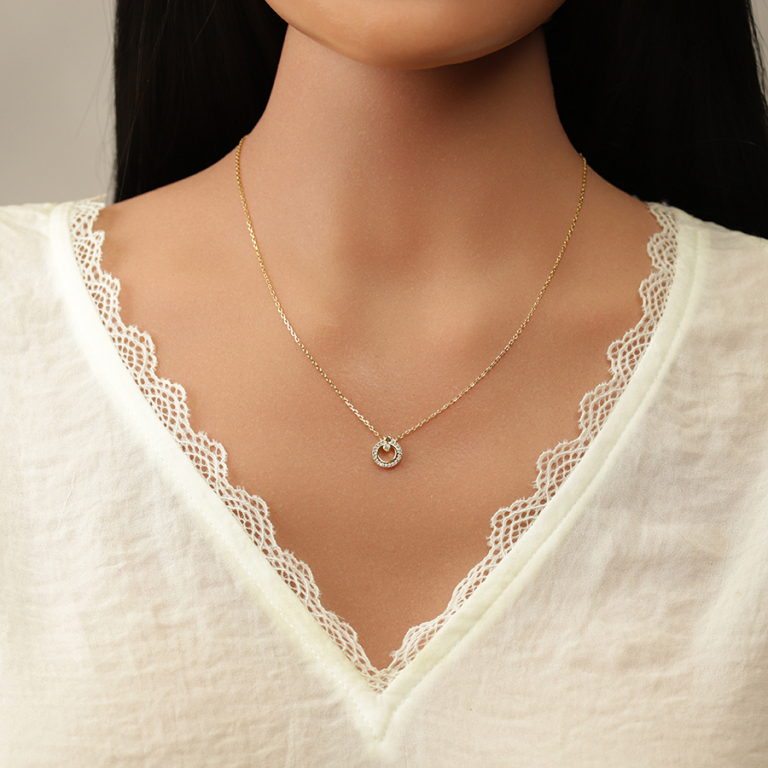 Collier en plaqu� or cercles d\'oxydes blancs - 38+4cm - Vue 20