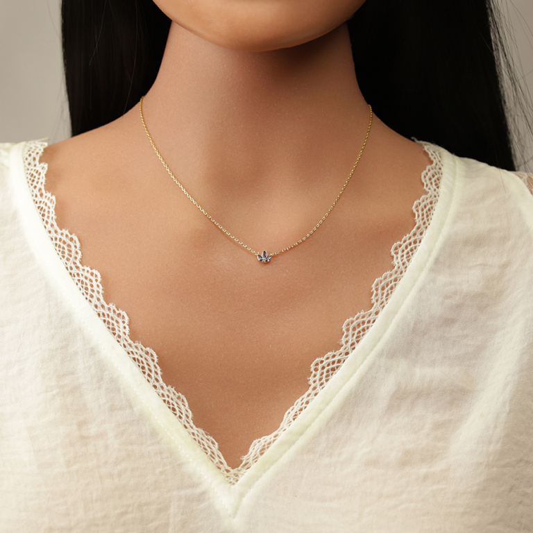 Collier en plaqu� or trois navettes d\'oxydes bleu - 38+4cm - Vue 20