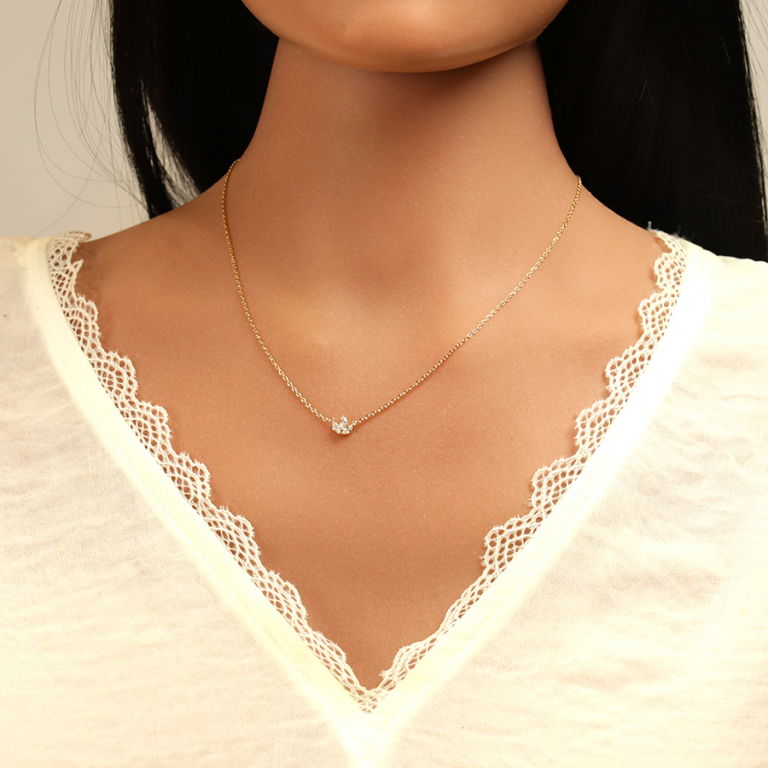 Collier en plaqu� or trois oxydes blanc - 38+4cm - Vue 20