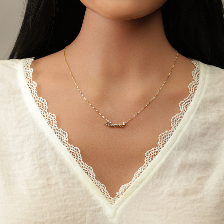 Collier en plaqu� or maman coeur avec oxyde blanc - 38+4cm - Vue 20