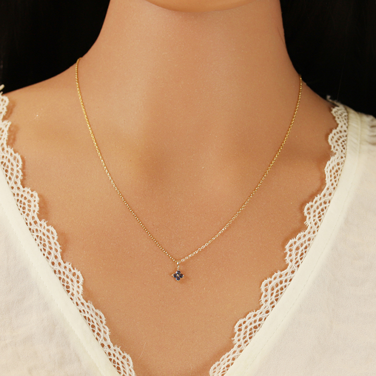 Collier en plaqu� or pendentif fleur d\'oxydes bleus -  38+4cm - Vue 20