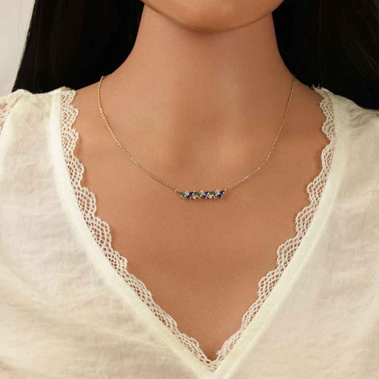 Collier en plaqu� or navettes bleues et blanches - 42+3cm - Vue 20