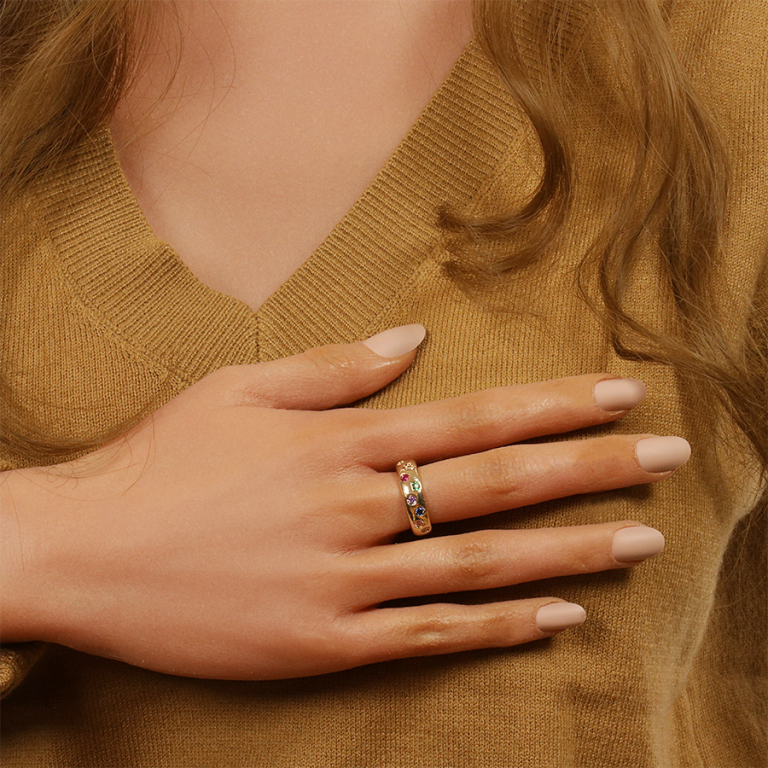 Bague en plaqu or anneau large avec oxydes multicouleurs - Vue 20