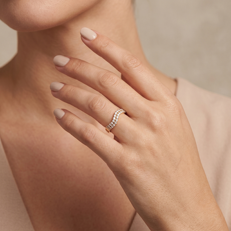 Bague en plaqu� or forme vague 2 rangs oxydes blancs sertis - Vue 20
