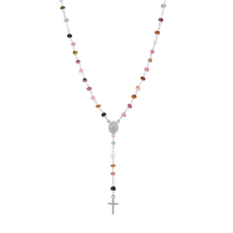 Collier en argent rhodié chapelet boules facetées tourmalines multi couleurs - 45+5cm - Vue 22