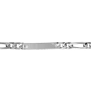 Gourmette en argent maille figaro 1+3 avec diamantage étoilé dans 2 angles – largeur 6mm et longueur 18cm