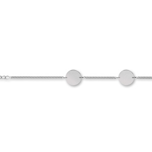 Bracelet en argent rhodié chaîne maille serrée avec 2 plaques rondes à graver – longueur 17,5cm + 2,5cm
