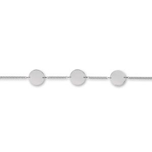 Bracelet en argent rhodié chaîne maille serrée avec 3 plaques rondes à graver – longueur 17,5cm + 2,5cm
