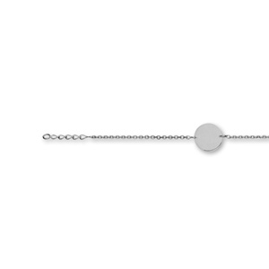 Bracelet en argent rhodié chaîne maille forçat avec plaque ronde à graver au milieu – longueur 17cm + 3cm de rallonge