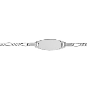 Gourmette pour bébé en argent maille figaro 1+3 avec plaque ovale - largeur 2mm et longueur 13cm + 2