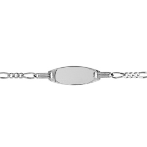 Gourmette pour bébé en argent rhodié maille 1+3 avec plaque ovale - longueur 13cm + 2cm de rallonge