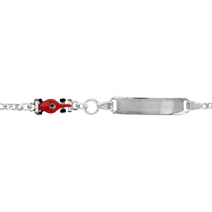 Gourmette pour enfant en argent rhodié maille 1+3 avec voiture rouge sur la chaîne – largeur 4mm et longueur 14cm + 2cm de rallonge