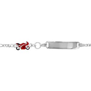 Gourmette pour enfant en argent rhodié maille 1+3 avec moto de course rouge sur la chaîne – longueur 16cm