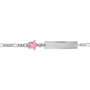gourmette pour bébé en argent rhodié maille 1+3 avec étoile rose sur la chaîne - longueur 13cm + 2cm de rallonge