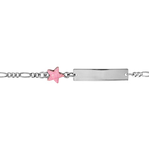 Gourmette pour bébé en argent rhodié maille 1+3 avec étoile rose sur la chaîne – longueur 13cm + 2cm de rallonge