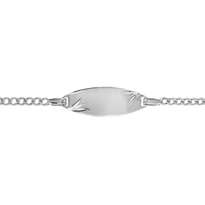 Gourmette pour bébé en argent maille serrée avec plaque ovale et diamantage étoilé dans les coins – largeur 2mm et longueur 13cm + 2cm de rallonge