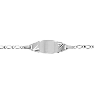 Gourmette pour bébé en argent maille 1+1 avec plaque ovale et diamantage étoilé dans les coins - lar
