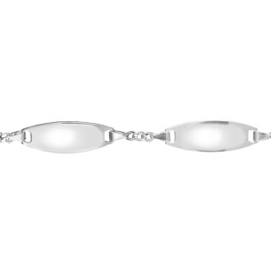 Gourmette en argent maille serrée avec 2 plaques ovales – largeur 2mm et longueur 18cm + 1cm de rallonge