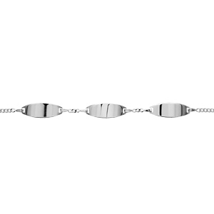 Gourmette en argent maille serrée avec 3 plaques ovales – largeur 2mm et longueur 18cm + 1cm de rallonge